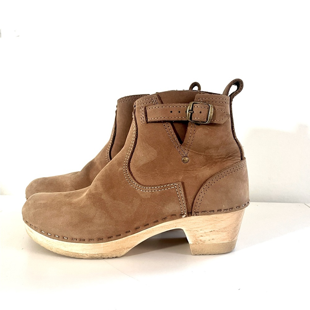 No. 6 sz 39 light brown buckle clog leather zip boots great pre owned condition